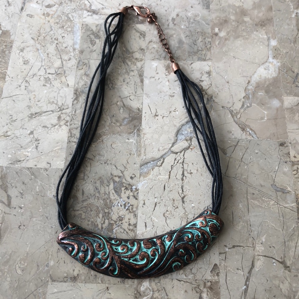 Distressed teal and bronze choker!
